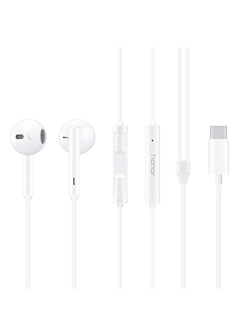 Honor - Earphones Classic USB-C Headset Stereo Audio Wired Headphone with Mic Microphone Volume Control Wind For Honor AM33R Compatible with  All Mobile Phones Devices White - Image 1