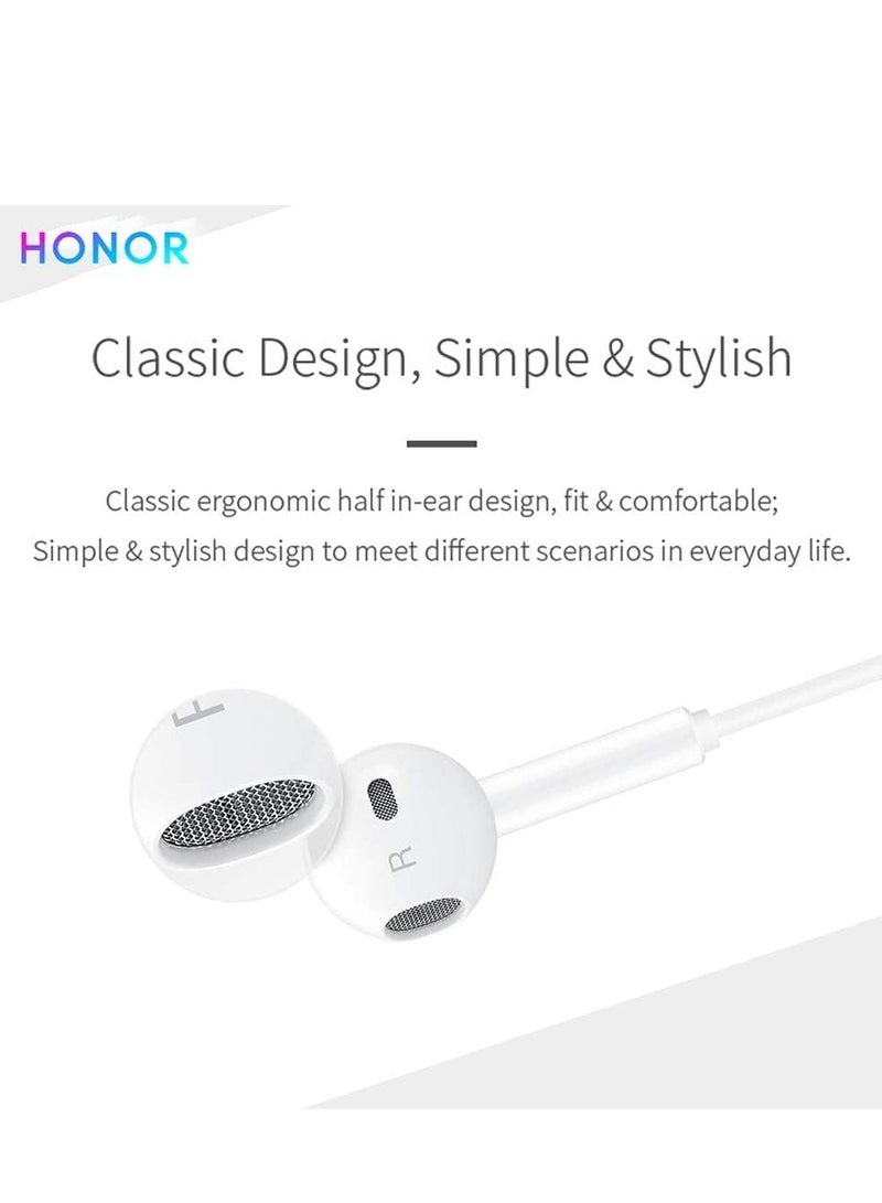 Honor - Earphones Classic USB-C Headset Stereo Audio Wired Headphone with Mic Microphone Volume Control Wind For Honor AM33R Compatible with  All Mobile Phones Devices White - Image 1