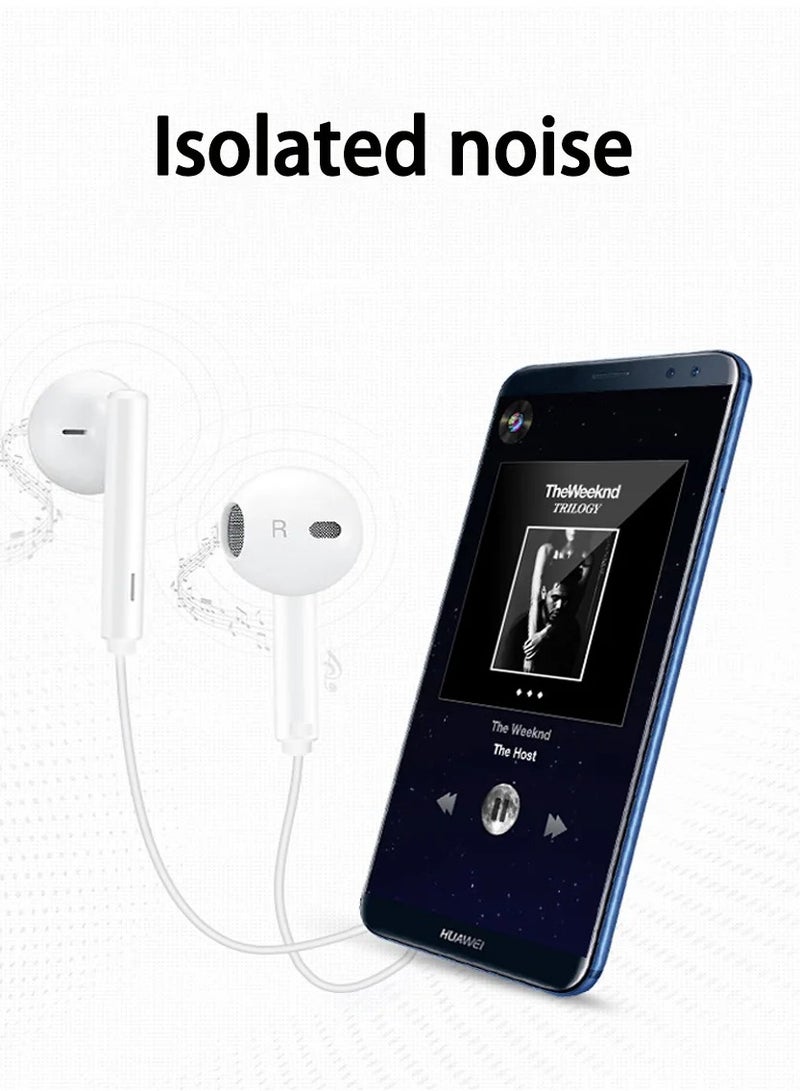 Honor - Earphones Classic USB-C Headset Stereo Audio Wired Headphone with Mic Microphone Volume Control Wind For Honor AM33R Compatible with  All Mobile Phones Devices White - Image 1