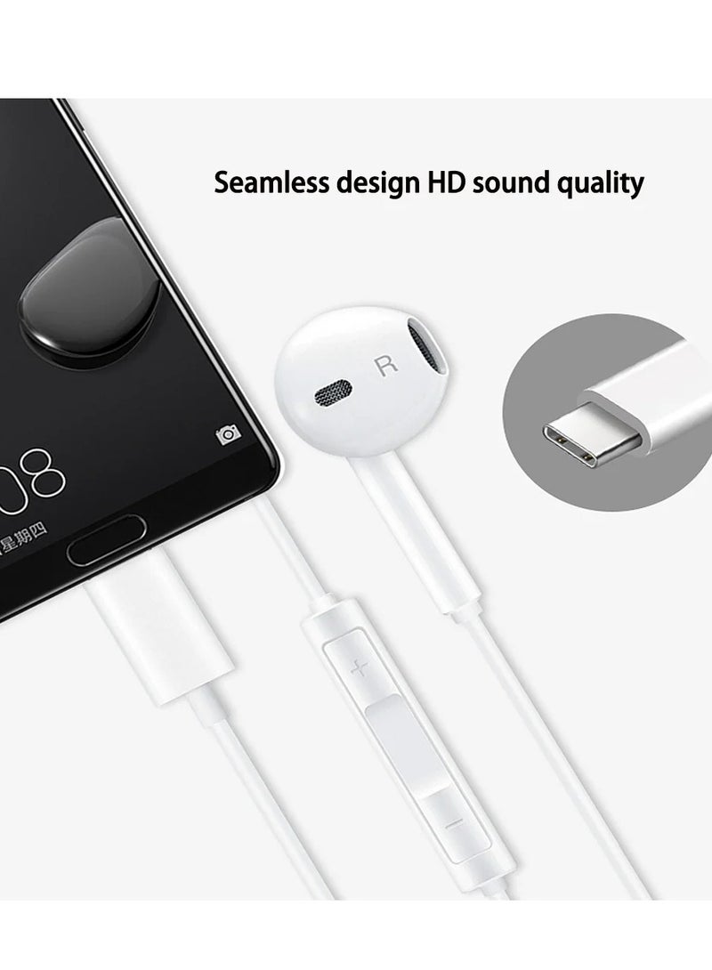 Honor - Earphones Classic USB-C Headset Stereo Audio Wired Headphone with Mic Microphone Volume Control Wind For Honor AM33R Compatible with  All Mobile Phones Devices White - Image 1