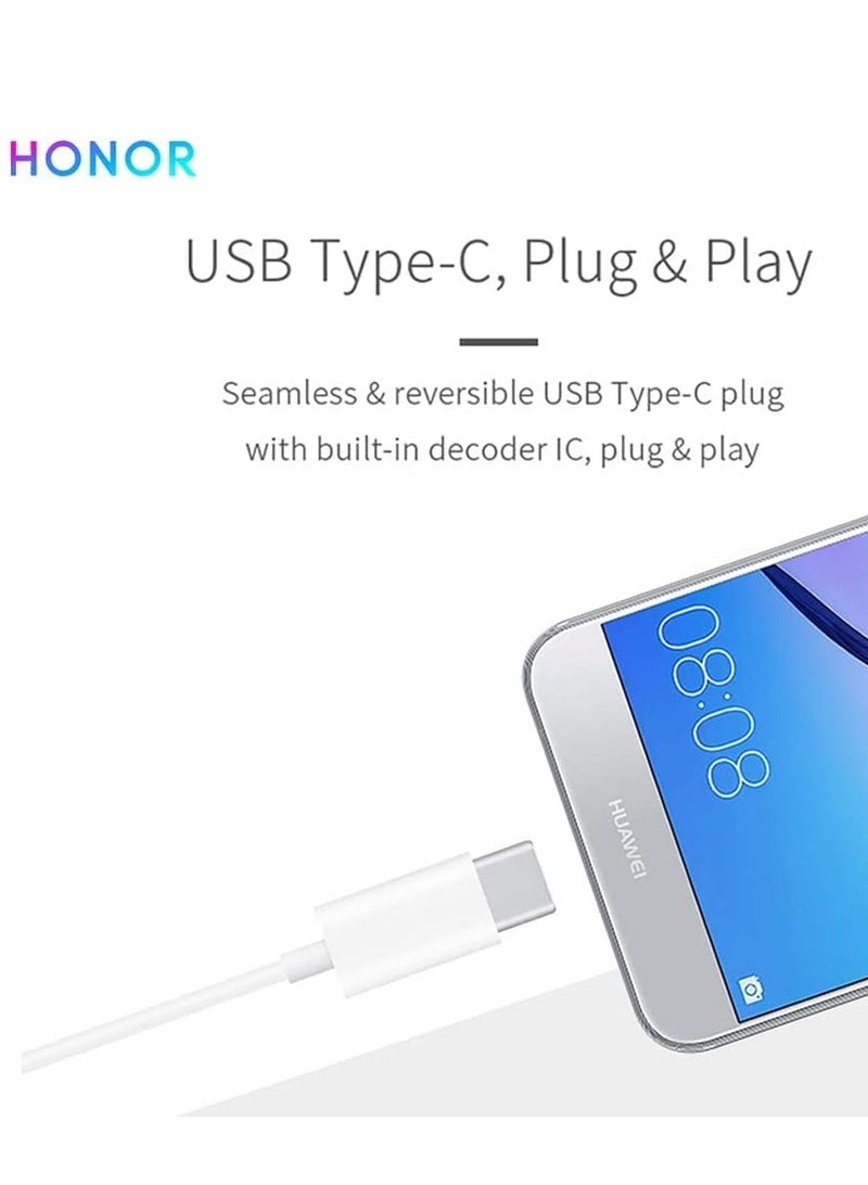 Honor - Earphones Classic USB-C Headset Stereo Audio Wired Headphone with Mic Microphone Volume Control Wind For Honor AM33R Compatible with  All Mobile Phones Devices White - Image 1