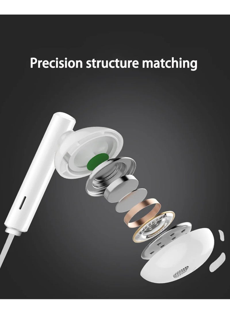 Honor - Earphones Classic USB-C Headset Stereo Audio Wired Headphone with Mic Microphone Volume Control Wind For Honor AM33R Compatible with  All Mobile Phones Devices White - Image 1