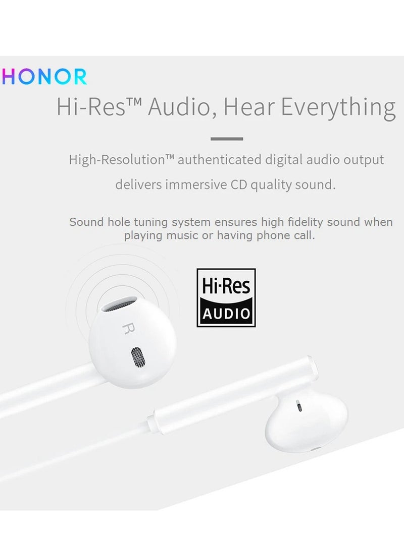 Honor - Earphones Classic USB-C Headset Stereo Audio Wired Headphone with Mic Microphone Volume Control Wind For Honor AM33R Compatible with  All Mobile Phones Devices White - Image 1