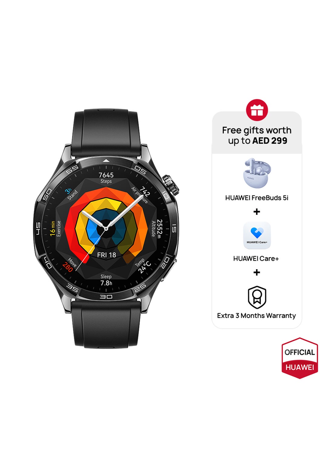 WATCH GT5 46mm Smartwatch,  HW Care + 3 Month Extra warranty + Freebuds5i Black 