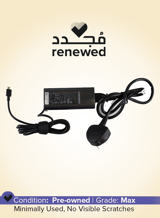 DELL Renewed - 65W C type Pin AC Adapter Black With Cable Black  - Image 1