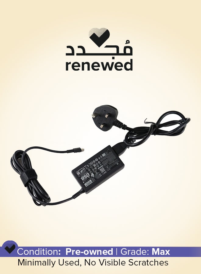 HP Renewed - 65W C type Pin AC Adapter Black With Cable Black  - Image 1
