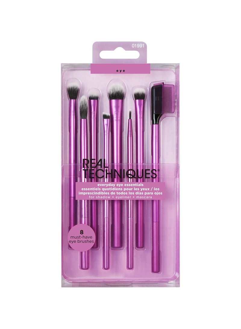 REAL TECHNIQUES Everyday Eye Essentials Eyeshadow Brush Set 8 Count Pink - Image 1