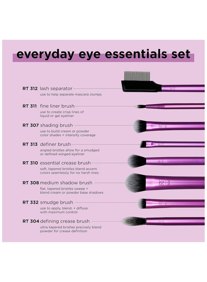REAL TECHNIQUES Everyday Eye Essentials Eyeshadow Brush Set 8 Count Pink - Image 3