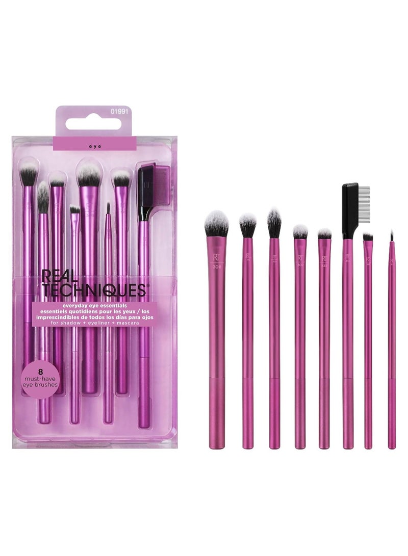 REAL TECHNIQUES Everyday Eye Essentials Eyeshadow Brush Set 8 Count Pink - Image 2