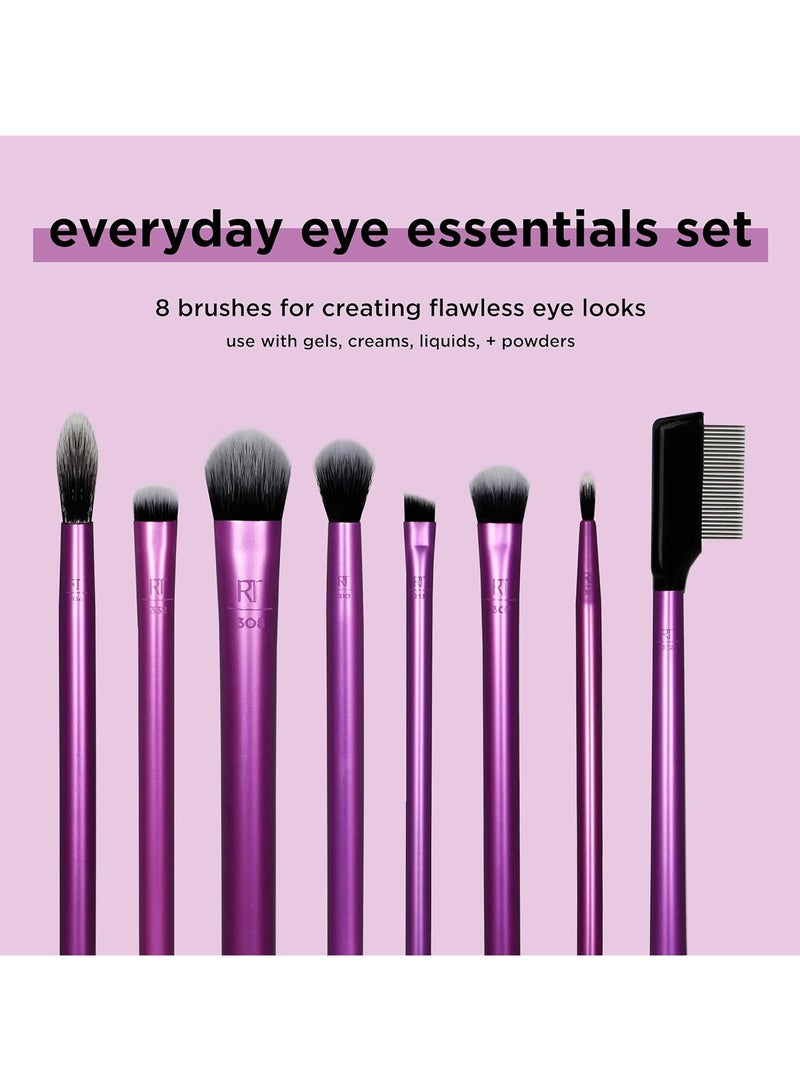 REAL TECHNIQUES Everyday Eye Essentials Eyeshadow Brush Set 8 Count Pink - Image 4