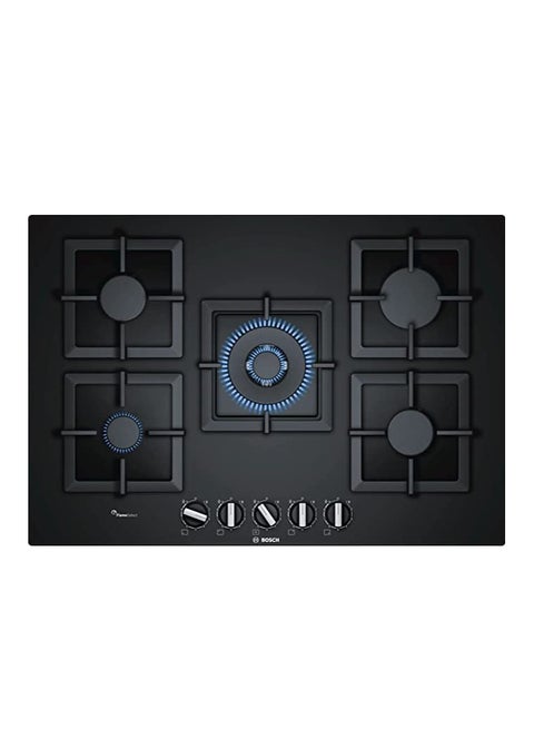 Bosch Built in Hub 75 cm Series 6 Tempered glass 5 Separated Burners pan supports Elongated Cast iron with rubber feet PPQ7A6B20 PPQ7A6B20 Black