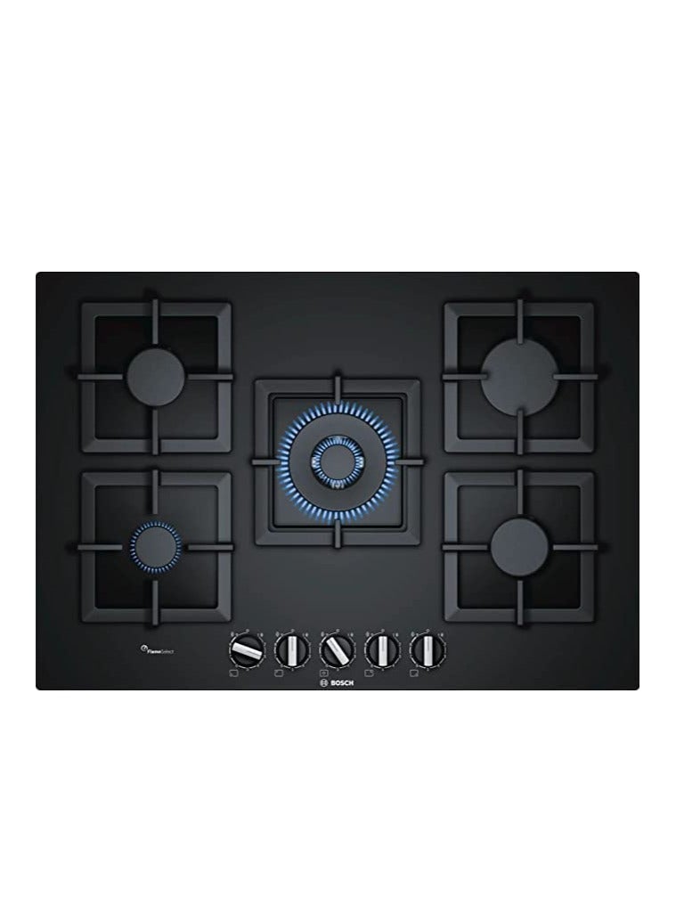 بوش Bosch Built in Hub 75 cm Series 6 Tempered glass 5 Separated Burners pan supports Elongated Cast iron with rubber feet PPQ7A6B20 PPQ7A6B20 Black - Image 1