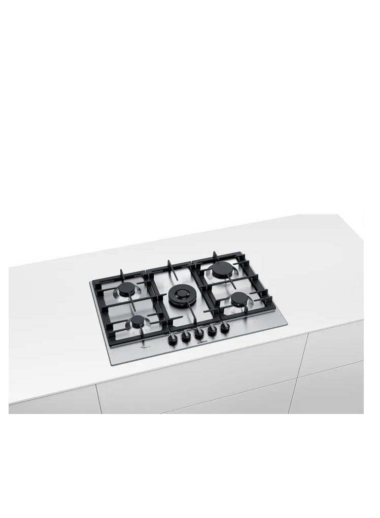بوش Built in hob 5 burner 75 cm  Series 6 Pan Support Cast iron Stainless steel Frameless PCQ7A5B90 PCQ7A5B90 Silver - Image 2