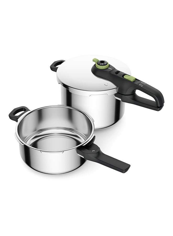 TEFAL Secure Trendy 6L+4L Pressure Cookers Set | Fast Cooking | Attractive Design | 2 Programs | Safe | Induction Compatible | 2 Years Warranty | P2584300 Stylish with a touch of color 4, 6Liters - Image 1