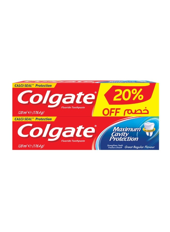 Colgate Maximum Cavity Protection Toothpaste, Regular Flavor, 120ml x 2 - pnsku/N70110923V/45/_/1726475606/11601737-c686-472c-8e9b-0a4ac3c8186a