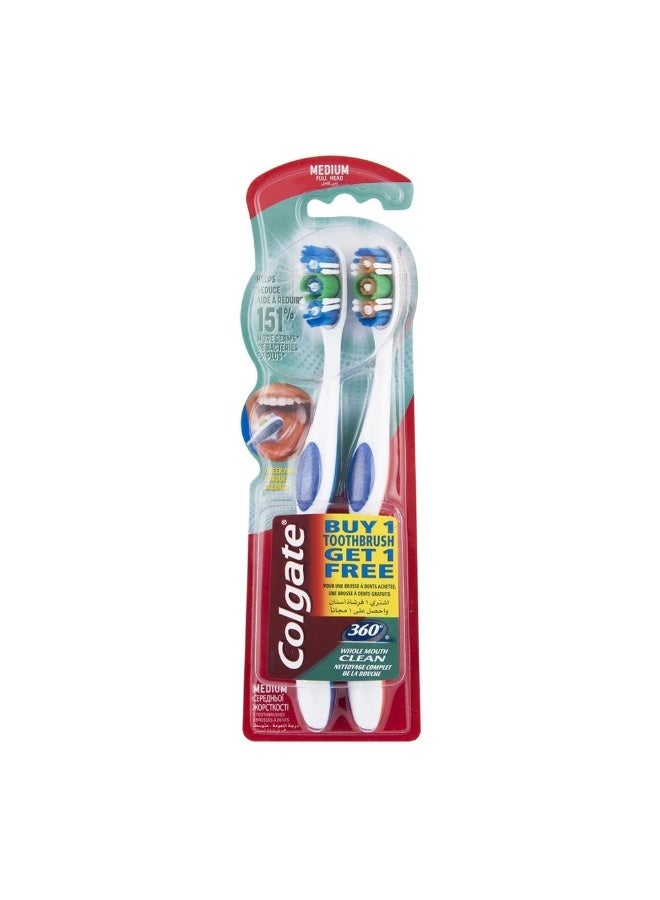 كولجيت 360 Whole Mouth Clean Toothbrush, Medium, 1+1 Free