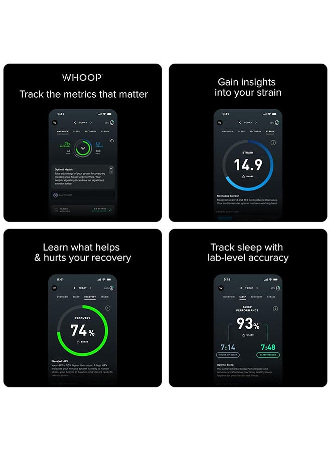 وهووب الإصدار 4.0 مع اشتراك لمدة 12 شهرًا - متتبع الصحة واللياقة البدنية والنشاط الذي يمكن ارتداؤه - المراقبة المستمرة وتحسين الأداء وتتبع معدل ضربات القلب - تحسين النوم والإجهاد والتعافي والعافية باللون الأسود - Image 2