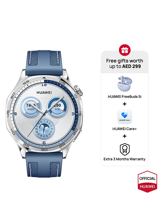 HUAWEI WATCH GT5 46mm Smartwatch,  HW Care + 3 Month Extra warranty + Freebuds5i Blue 