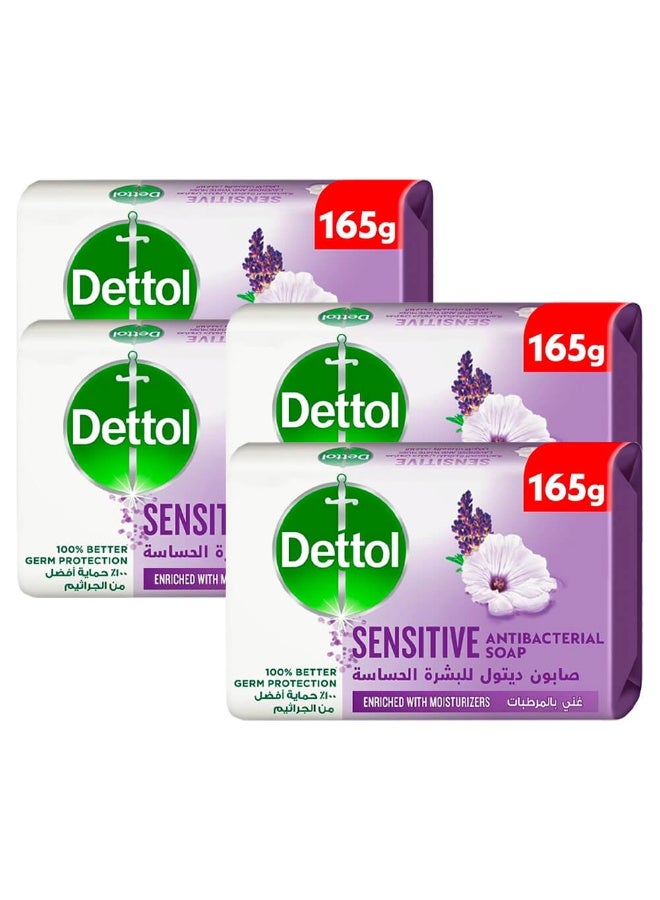 Dettol Dettol Sensitive Anti-Bacterial Soap Bar, 165g × 3+1 Free