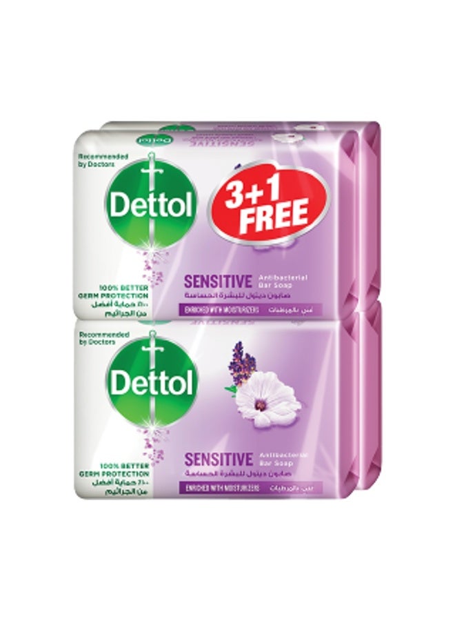 Dettol Sensitive Anti-Bacterial Soap Bar, 120g × 3+1 Free 