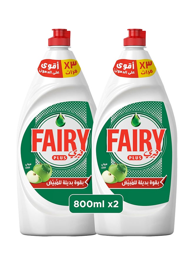 فيري Plus Fruity Green Dishwashing Liquid Soap With Alternative Power To Bleach, 2x800ml 