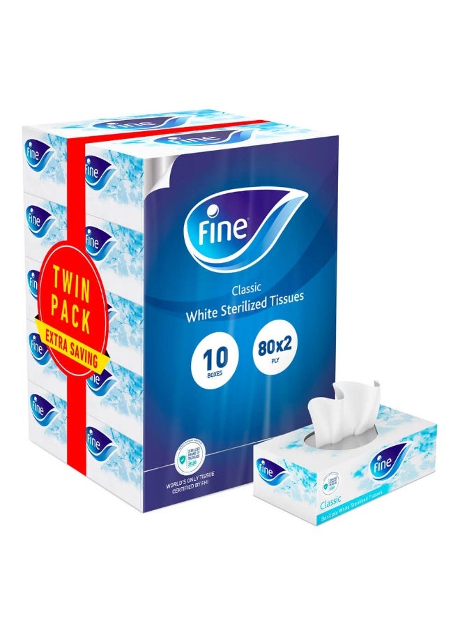 Fine Facial Tissues Sterilized, 80 Double White Tissue, 7+3 Free 