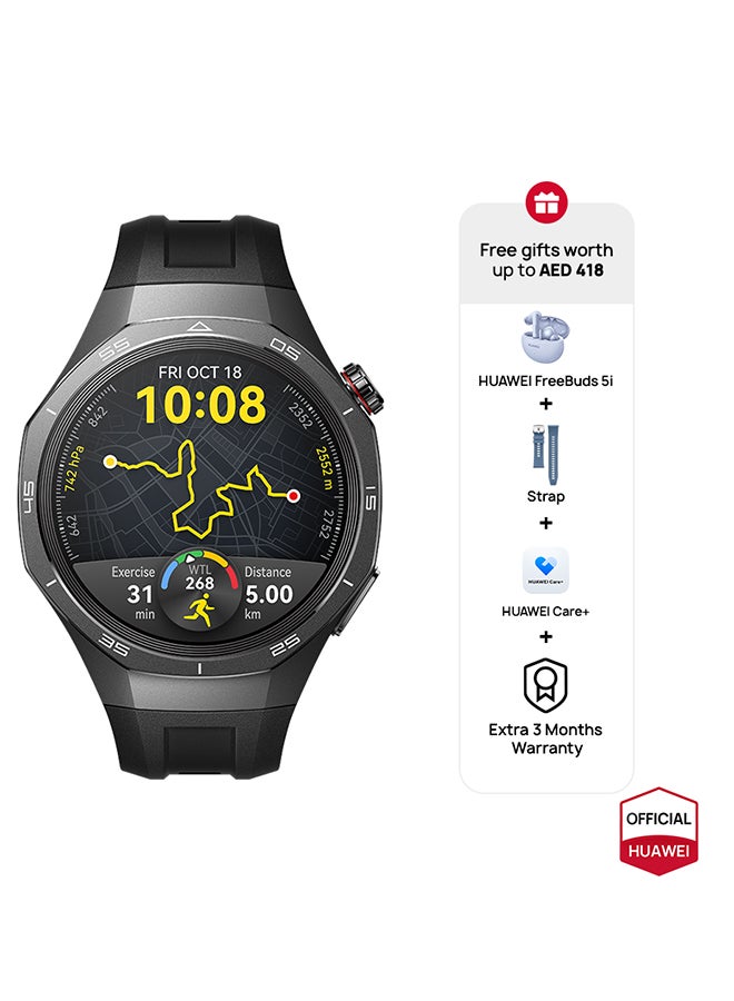 HUAWEI WATCH GT5 Pro 46mm Smartwatch,  HW Care + 3 Month Extra warranty + Freebuds5i + Strap, Black  - Image 1