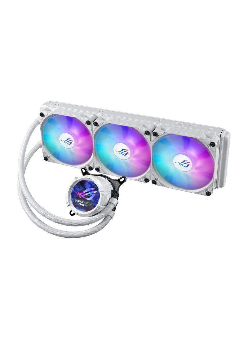ASUS - ROG Strix LC III 360 ARGB LCD CPU Liquid Cooling, 360mm Radiator, 3x ROG STRIX AF-12S ARGB 120mm Fans, 2200 RPM Fan Speed, 70.38 CFM Air Flow, 360° Rotating ROG Logo, 90RC00W2-M0UAY0 White - Image 1