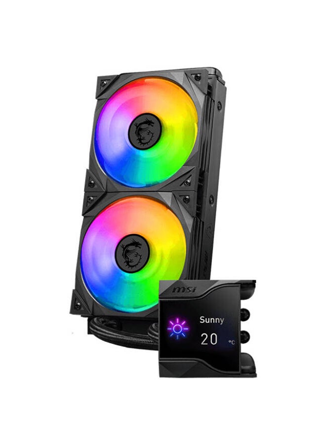 إم اس أي MPG CORELIQUID D240 AIO Liquid Cooler With 2.4” IPS Display, 240mm Radiator, 2 x MSI Torx ARGB & PWM Controlled Fan, 2800 RPM, 77.4 CFM, Two Ball Bearing, Reinforced Tubing, 936-6A1611-005 Black  - Image 3