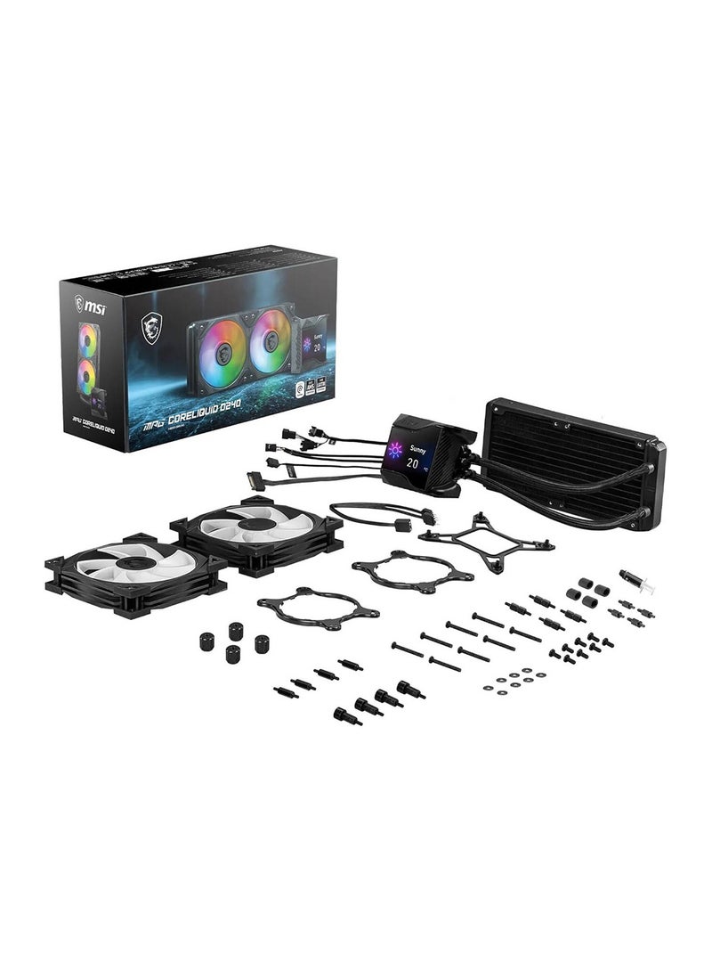 إم اس أي MPG CORELIQUID D240 AIO Liquid Cooler With 2.4” IPS Display, 240mm Radiator, 2 x MSI Torx ARGB & PWM Controlled Fan, 2800 RPM, 77.4 CFM, Two Ball Bearing, Reinforced Tubing, 936-6A1611-005 Black  - Image 4
