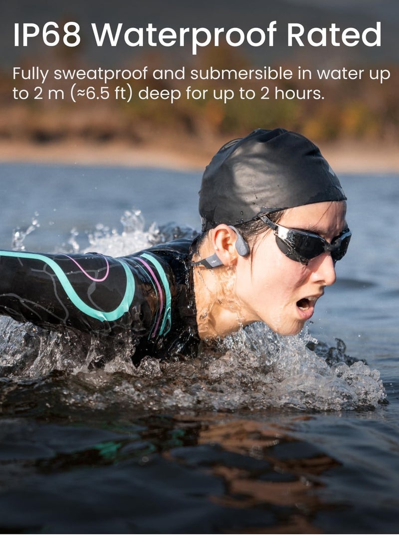 SHOKZ - OpenSwim Pro - Open-Ear Bluetooth Headphones & 32GB MP3 Player, IP68 Waterproof, Bone Conduction Headphones, Secure Fit for Workouts, Running and Swimming, Built-in Microphone, App Grey - Image 1