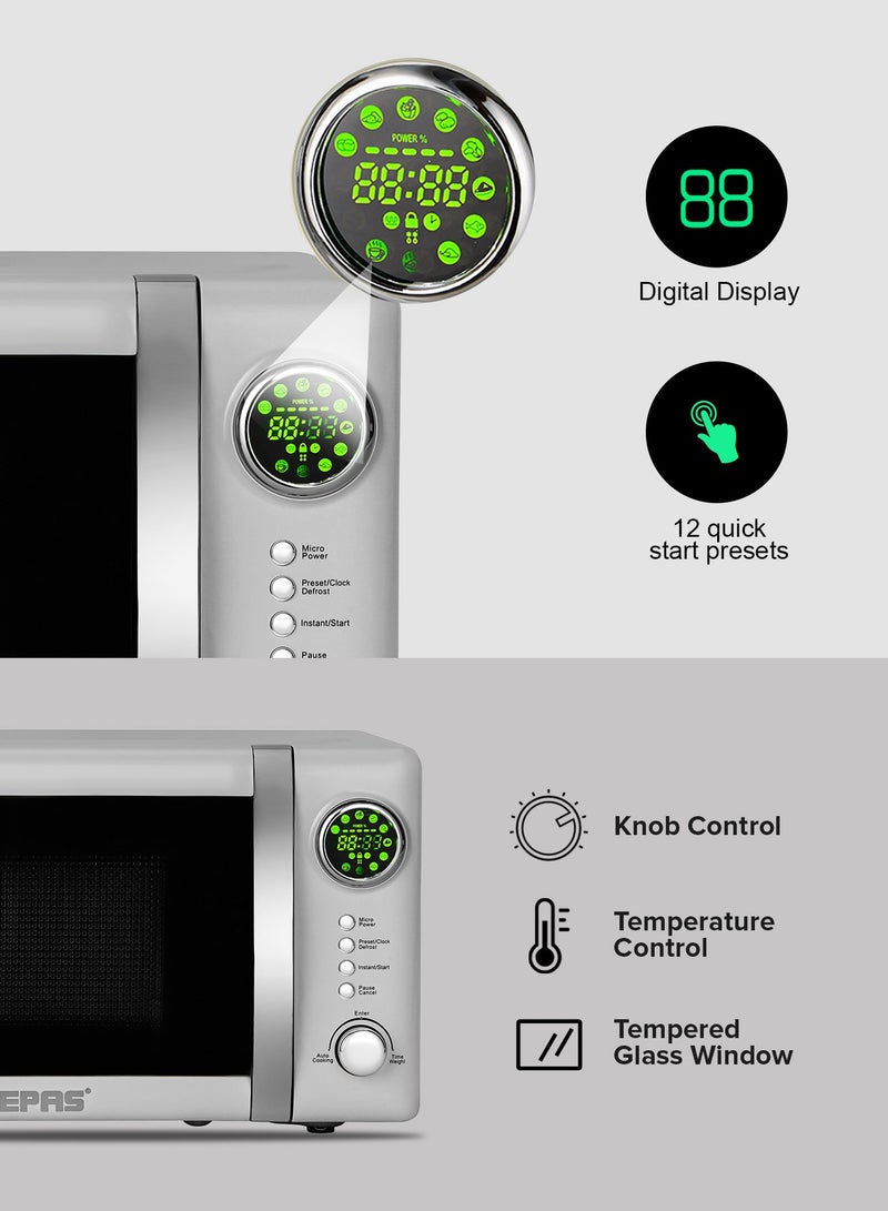 جيباس Digital Microwave Oven With 12 Quick Start Presets For a Varity Of Dishes, Defrost Function, Digital Display, Child Lock Function, Precise Cooking Controls, 20 L 700 W GMO2026GW Grey  - Image 4