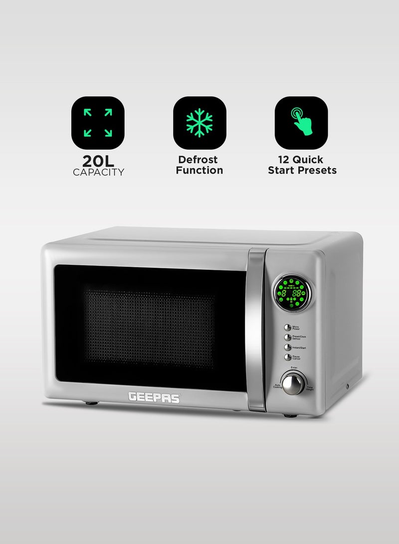 جيباس Digital Microwave Oven With 12 Quick Start Presets For a Varity Of Dishes, Defrost Function, Digital Display, Child Lock Function, Precise Cooking Controls, 20 L 700 W GMO2026GW Grey  - Image 2