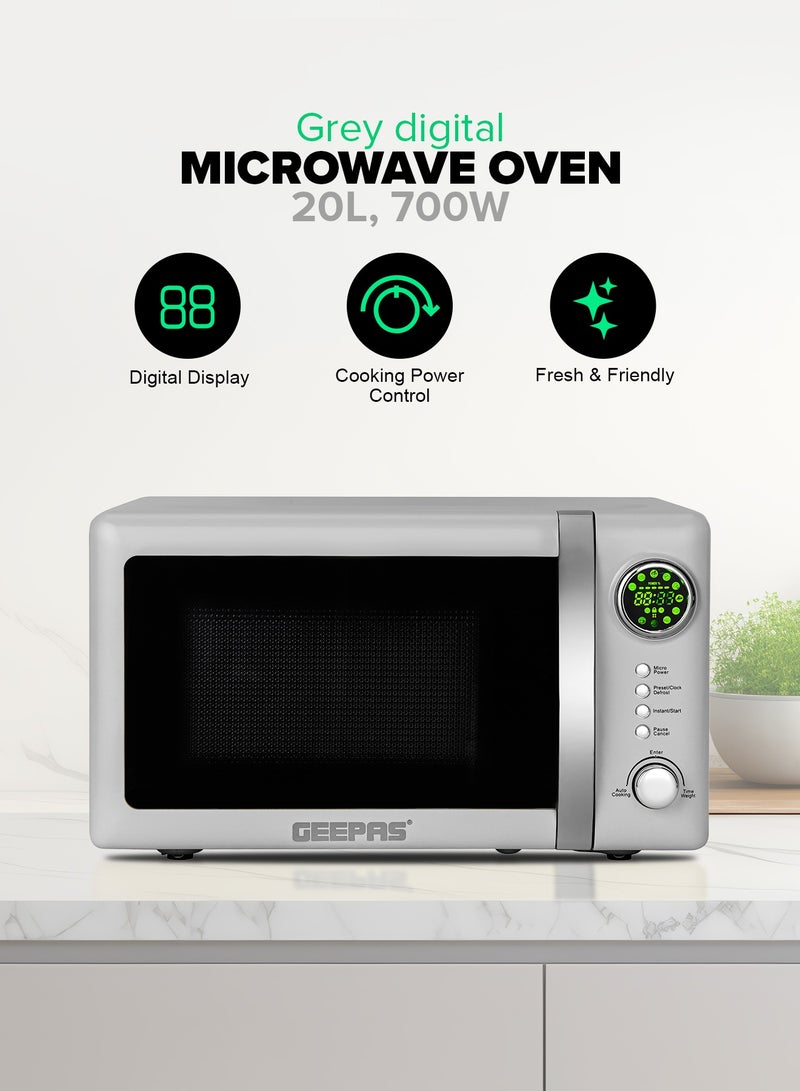 جيباس Digital Microwave Oven With 12 Quick Start Presets For a Varity Of Dishes, Defrost Function, Digital Display, Child Lock Function, Precise Cooking Controls, 20 L 700 W GMO2026GW Grey  - Image 3