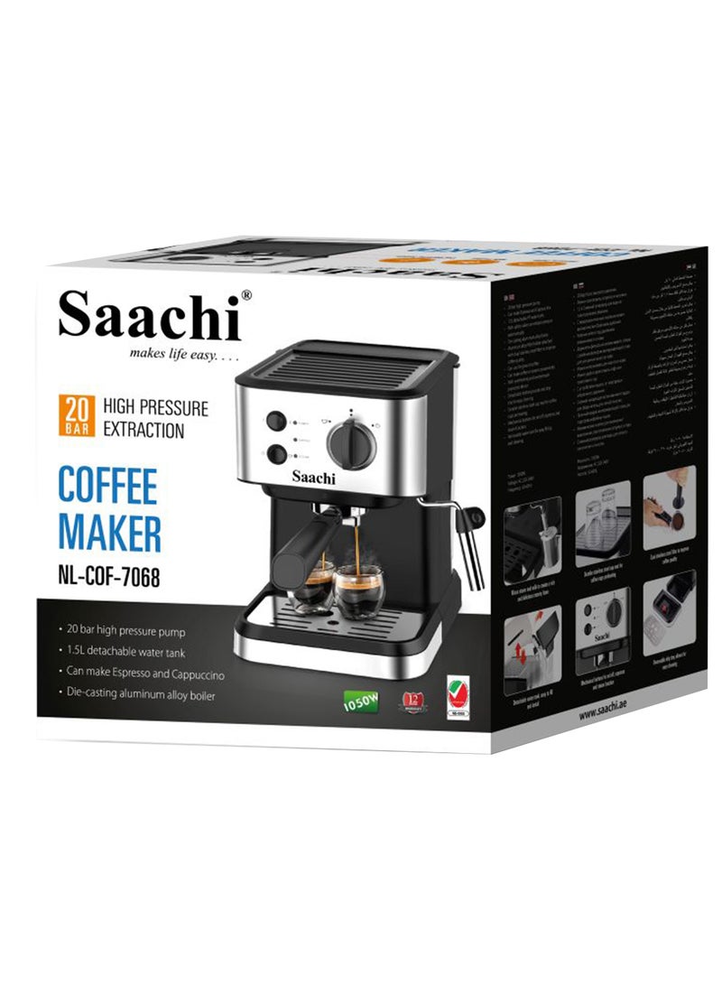 ساتشي Coffee Maker With 20 Bar High Pressure Pump 1 kg 1050 W NL-COF-7068-BK Black  - Image 2