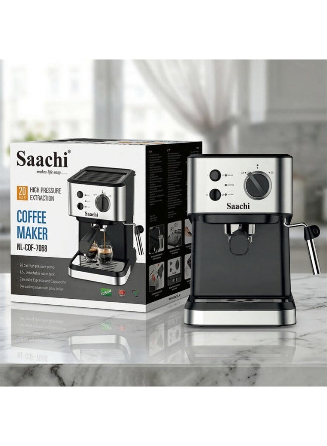 Saachi 20-Bar Espresso Coffee Maker NL-COF-7068-BK, Cappuccino & Latte Machine, 1.5L Removable Water Tank, Milk Frother, Cup Warmer 1 kg 1050 W NL-COF-7068-BK Black - Image 2