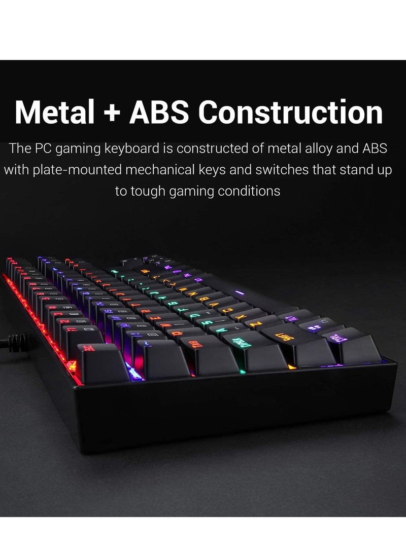 REDRAGON - K552 Kumara Mechanical Gaming Keyboard – Rainbow  Backlight – Switch – 87 Key TKL Design – (AR / EN Key ) | Black - Image 1