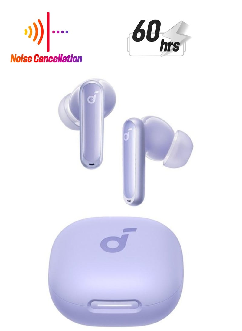 ساوند كور P40i by Anker, Noise Cancelling Wireless Earbuds, Adaptive Noise Cancelling to Environments, Heavy Bass, 60H Playtime, 2-in-1 Case and Phone Stand, IPX5, Wireless Charging, Bluetooth 5.3 - purple  - Image 1