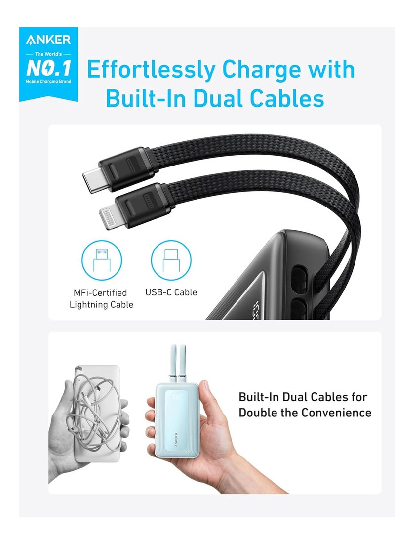 Anker - 20000 mAh Zolo Power Bank 30W Max Fast Portable Charger with Built-In USB-C and Lightning Cables and MFi Certified 1C1A for iPhone 15/14 Series, MacBook, Galaxy and More Black - Image 1