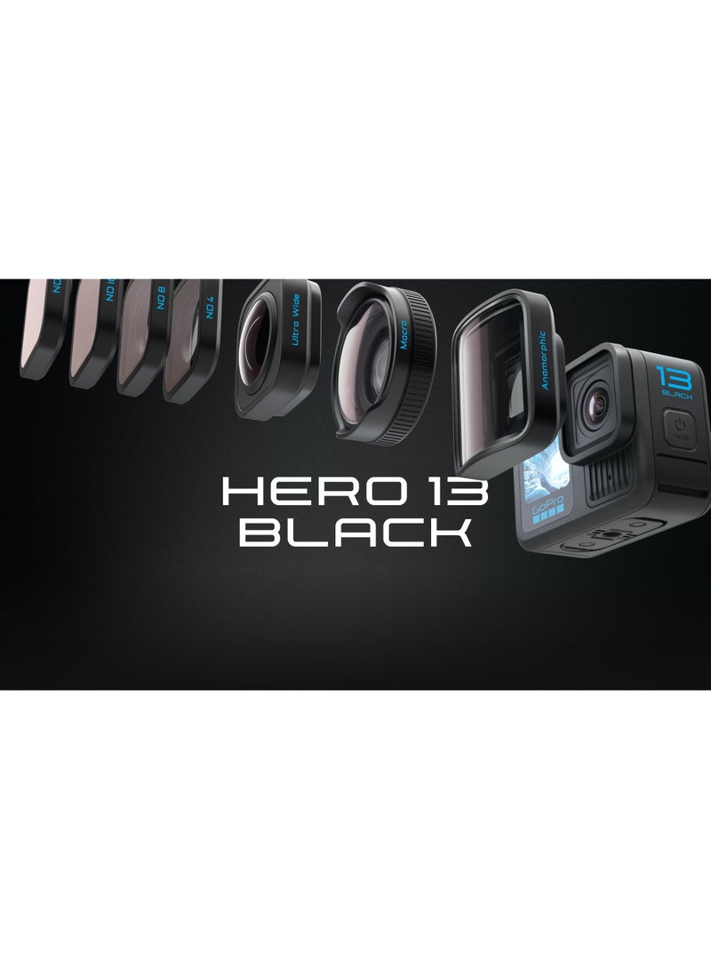 جو برو - كاميرا HERO13 Black - كاميرا أكشن مقاومة للماء مع فيديو بطيء الحركة 8x، بدقة 27 ميجابكسل مع أداء محسّن، HDR، مستشعر صور 1/1.9 بوصة، بث مباشر، كاميرا ويب، تثبيت صورة HyperSmooth 6.0 - Image 1