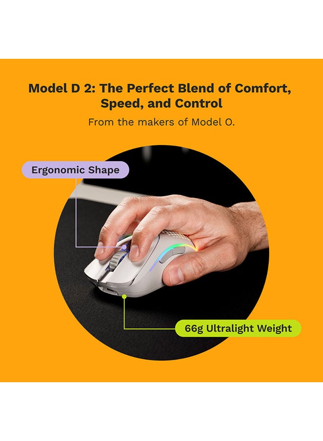 Glorious Gaming Model D 2 RGB Wireless Gaming Mouse - Superlight 66g, Upto 210 hr Battery Life, 26K Optical Sensor, 6 Programmable Buttons, 80 Million Clicks, FPS, Backlit Gaming Mouse - Matte White | GLO-MS-DWV2-MW  - Image 4
