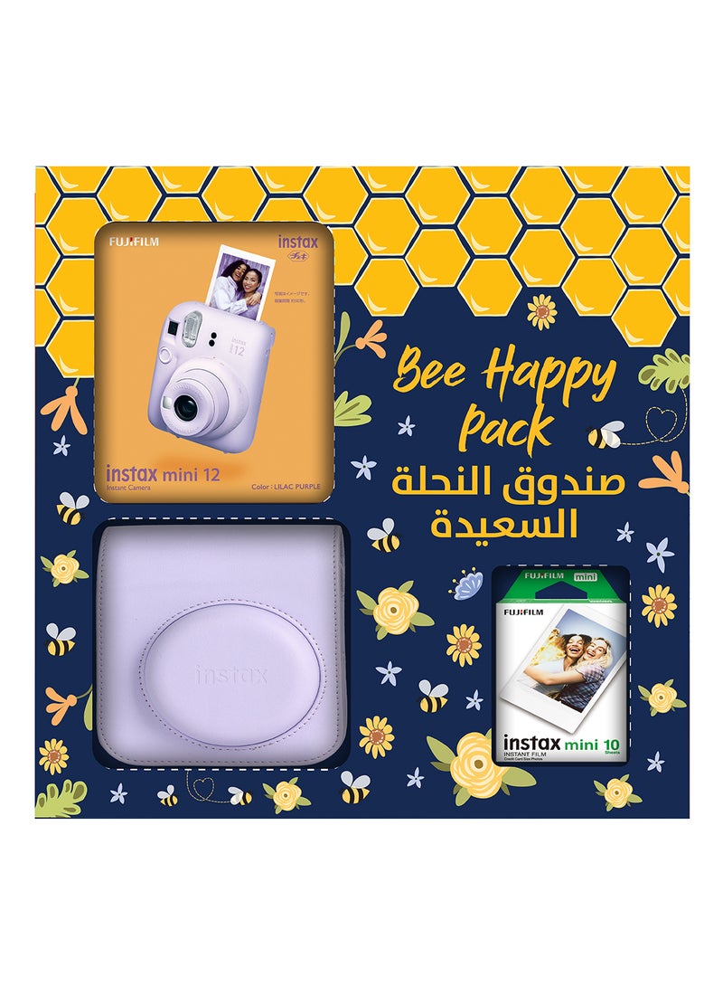 FUJIFILM Instax Camera Mini 12 Bee Happy Pack (Lilac Purple)  - Image 1