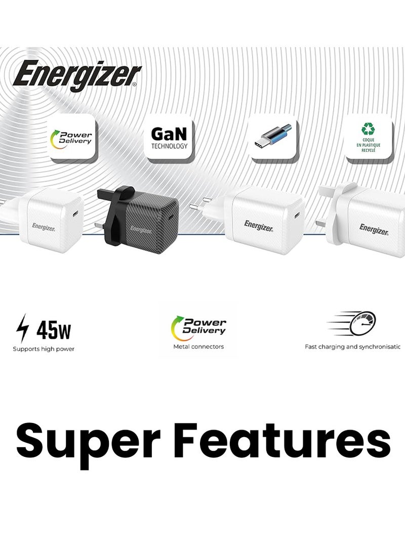 إنرجايزر Ultimate 45W PD GaN Wall Charger, 1x USB-C Output, A45UK – Compact White  - Image 3
