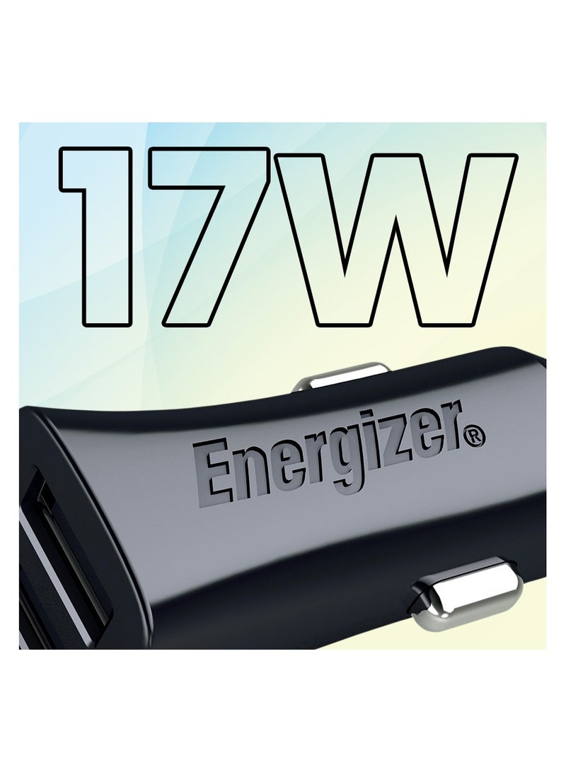 إنرجايزر شاحن سيارة كلاسيكي مزدوج USB بقوة 17 واط مع شحن سريع 3.4A D17 - Image 2