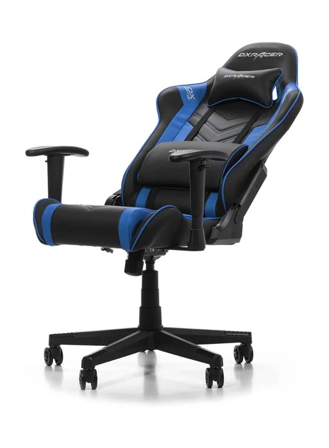 DXRacer - DXRacer Prince Series Gaming Chair, Premium PVC Leather Racing Style Office Computer Seat Recliner with Ergonomic Headrest and Lumbar Support, Standard, Black/Blue - Image 1