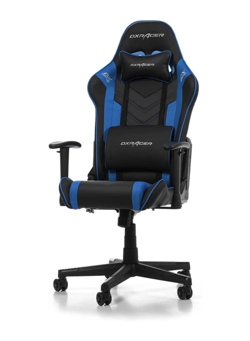 DXRacer - DXRacer Prince Series Gaming Chair, Premium PVC Leather Racing Style Office Computer Seat Recliner with Ergonomic Headrest and Lumbar Support, Standard, Black/Blue - Image 1