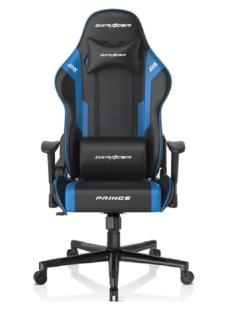 دي إكس ريسر كرسي ألعاب سلسلة DXRacer برينس، جلد PVC فاخر، كرسي مكتب بتصميم سباق مع مسند رأس مريح ودعم قطني، قياسي، أسود/أزرق - Image 1