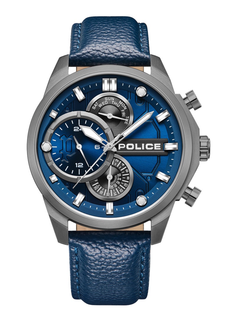 POLICE - Men's Reactor Watch For Men With With Blue Leather Strap 44 Mm 5 Atm - Image 1
