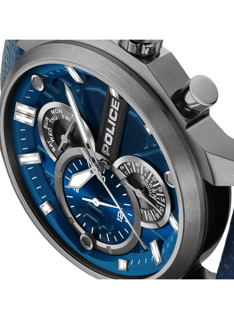 POLICE - Men's Reactor Watch For Men With With Blue Leather Strap 44 Mm 5 Atm - Image 1