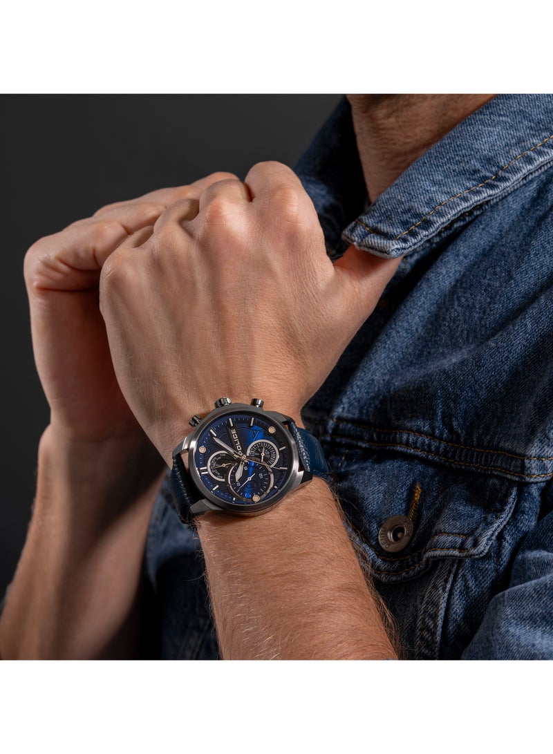 POLICE - Men's Reactor Watch For Men With With Blue Leather Strap 44 Mm 5 Atm - Image 1